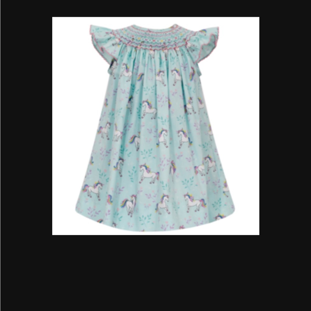 4t Petite Bebe Toddler Girls Aqua Unicorn Print Smocked Dress - Bishop